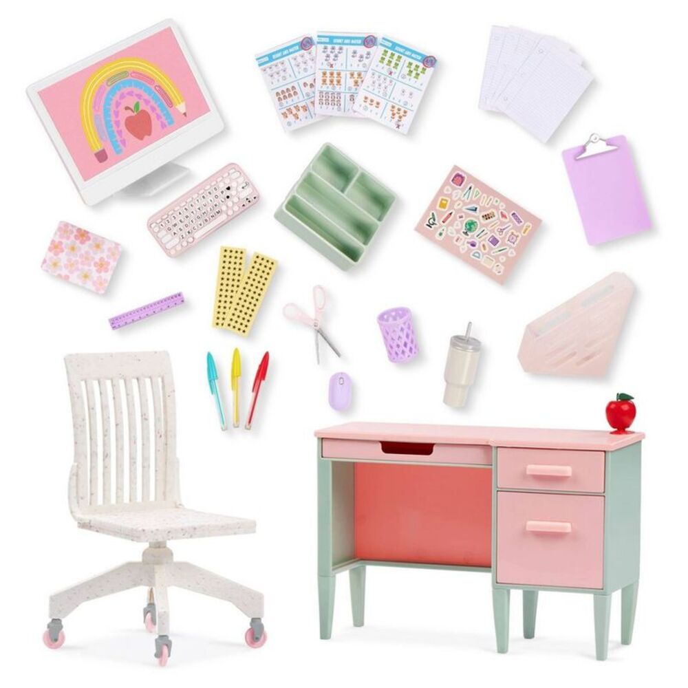 Class in Session Teacher's School Desk & Chair Set for 18-Inch Dolls